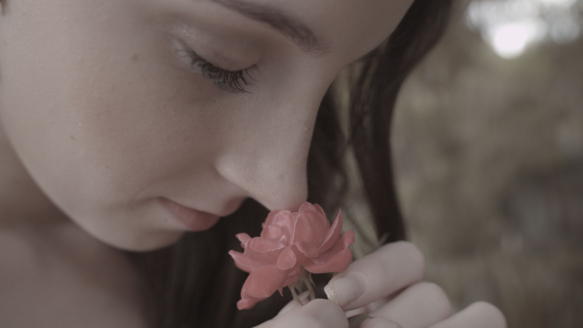 color grading model raw image woman smelling rose